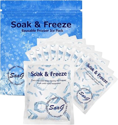 عبوات ثلج SaaG Soak & Freeze لصندوق التبريد - عبوة من 5 أو 10 قطع لصندوق الغداء أثناء السفر والتخييم - مناسبة لأكياس التبريد وصناديق الغداء - تحافظ على الطعام طازجًا وباردًا in Saudi Arabia