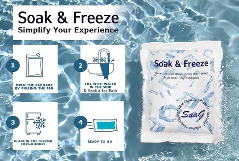 عبوات ثلج SaaG Soak & Freeze لصندوق التبريد - عبوة من 5 أو 10 قطع لصندوق الغداء أثناء السفر والتخييم - مناسبة لأكياس التبريد وصناديق الغداء - تحافظ على الطعام طازجًا وباردًا in Saudi Arabia