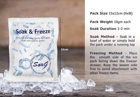 عبوات ثلج SaaG Soak & Freeze لصندوق التبريد - عبوة من 5 أو 10 قطع لصندوق الغداء أثناء السفر والتخييم - مناسبة لأكياس التبريد وصناديق الغداء - تحافظ على الطعام طازجًا وباردًا in Saudi Arabia