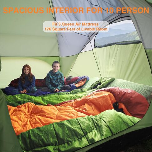 10-Person Tents for Camping,Large Family Camping Tents with Rainfly,Big Tents with Vestibule,Double Layer,Waterproof,Easy Setup Dome Tents for Outdoor Camping,Party,(18ft x 9.8ft x78 in) in Saudi Arabia