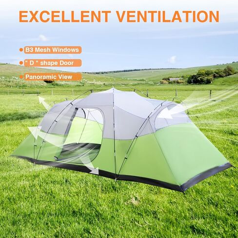 10-Person Tents for Camping,Large Family Camping Tents with Rainfly,Big Tents with Vestibule,Double Layer,Waterproof,Easy Setup Dome Tents for Outdoor Camping,Party,(18ft x 9.8ft x78 in) in Saudi Arabia