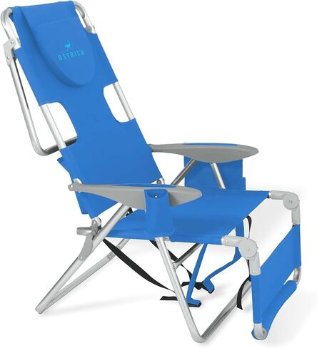 Ostrich 3N1 Lightweight Lawn Beach Reclining Lounge Chair with Footrest, Outdoor Furniture for Patio, Balcony, Backyard, or Porch, Blue in Saudi Arabia