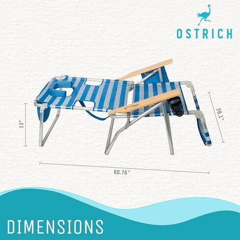 Ostrich 3N1 Lightweight Lawn Beach Reclining Lounge Chair with Footrest, Outdoor Furniture for Patio, Balcony, Backyard, or Porch, Blue in Saudi Arabia
