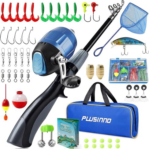 PLUSINNO Kids Fishing Pole,Portable Telescopic Fishing Rod and Reel Full Kits, Spincast Youth Fishing Pole Fishing Gear for Kids, Boys in Saudi Arabia