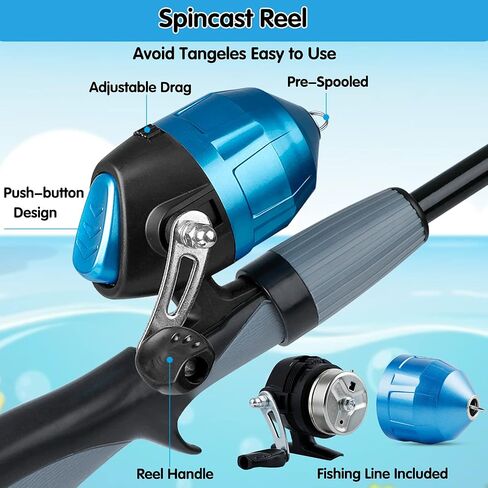 PLUSINNO Kids Fishing Pole,Portable Telescopic Fishing Rod and Reel Full Kits, Spincast Youth Fishing Pole Fishing Gear for Kids, Boys in Saudi Arabia
