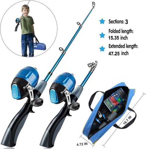 PLUSINNO Kids Fishing Pole,Portable Telescopic Fishing Rod and Reel Full Kits, Spincast Youth Fishing Pole Fishing Gear for Kids, Boys in Saudi Arabia
