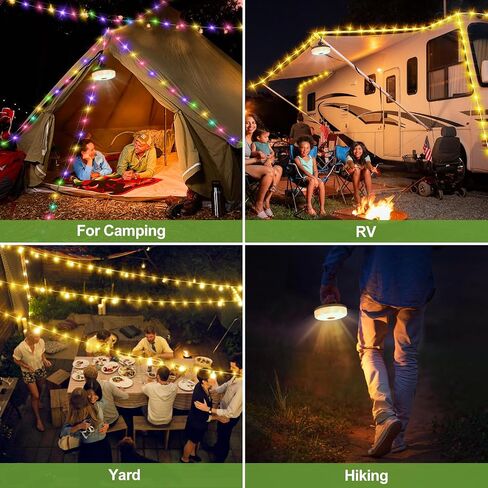 Mopoin Camping String Lights,2 in 1 USB Rechargeable Camping Lanterns 32.8Ft, Portable Camping Stowable Lights,Adjustable Brightness 8 Modes for Hiking Camping in Saudi Arabia