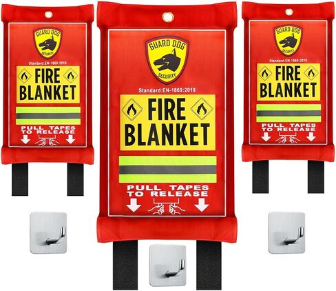 Guard Dog Security Fire Blanket with Reflective Strip & Hooks - Emergency Fire Blanket for Home and Kitchen, Fire Safety Blanket for Camping, Fireplace, Grill, BBQ, Car, Fire Retardant Blanket in Saudi Arabia