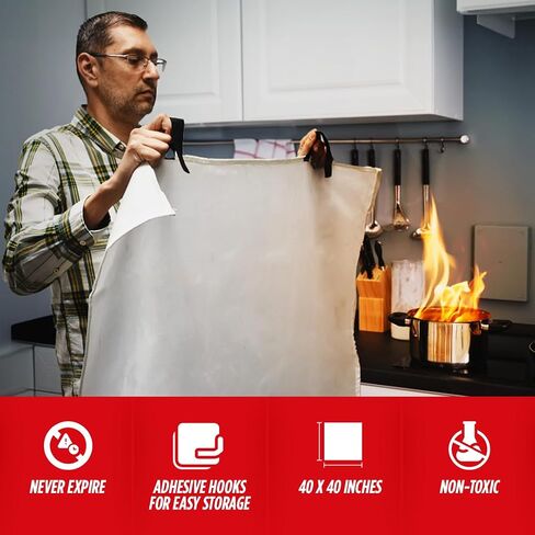 Guard Dog Security Fire Blanket with Reflective Strip & Hooks - Emergency Fire Blanket for Home and Kitchen, Fire Safety Blanket for Camping, Fireplace, Grill, BBQ, Car, Fire Retardant Blanket in Saudi Arabia