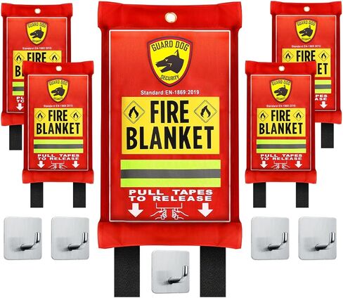 Guard Dog Security Fire Blanket with Reflective Strip & Hooks - Emergency Fire Blanket for Home and Kitchen, Fire Safety Blanket for Camping, Fireplace, Grill, BBQ, Car, Fire Retardant Blanket in Saudi Arabia