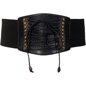 eVogues Plus size Faux Leather Corset Look Elastic Belt Black in Kuwait