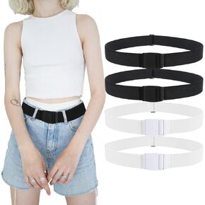 AEDOVE 4 Pcs Tucky Belt Elastic Belt for Woman No Show Invisible Belt Stretch Belt with Flat Buckle for Jeans, Skirts, Sweaters (Black, White)