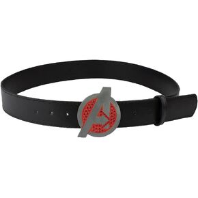 Buckle-Down Women's Comics, Marvel Avengers Logo with Red Crystal Rhinestones, Black Vegan Leather Belt