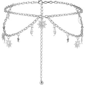 Double Layer Women Metal Chain Belt, Adjustable Waist Link Belt Skinny Waistband Chain Decor Belts for Dresses Jeans