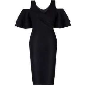 Vijiv Vintage 1920s V Neck Off Shoulder Bias Flutter Sleeves Midi Flapper Dress