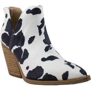 ARIDER ARiderGirl Dean Womens Western Booties with Cow Print Slip On V Cut Stacked Heel Boots