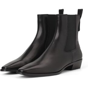 Women's Genuine Leather Chelsea Boots, Side Elasticity, Simple Design, Chunky Heel for Height Increase