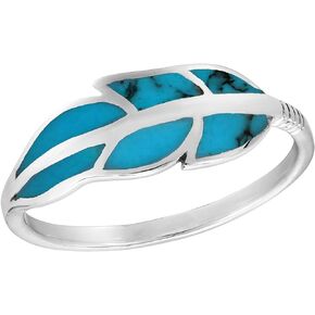 AeraVida Floating Feather Simulated Blue Turquoise Inlay .925 Sterling Silver Ring