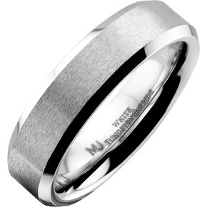 Brushed White Tungsten Carbide 6mm or 8mm Wedding Band Polished Edges Ring