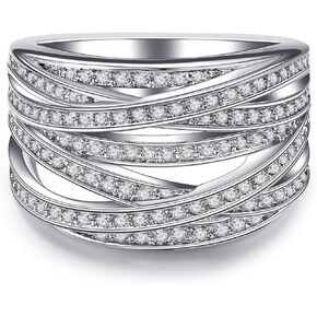 925 sterling silver shiny interwoven multi-layer winding paving cubic zirconia ring multiple rows CZ diamond ring thick band ring eternal engagement women's wedding ring