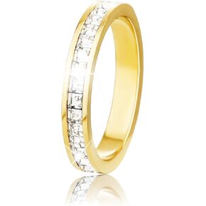 OYOGAA Stainless Steel Baguette Rings 14K Gold Plated Square Cut Cubic Zirconia Colorful Diamond Eternity Band Pinky Ring For Men Women