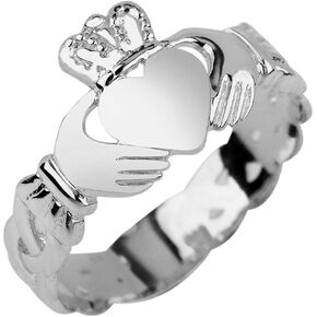 .925 Sterling Silver Claddagh Friendship, Engagement, or Wedding Ring with Trinity Knot Band