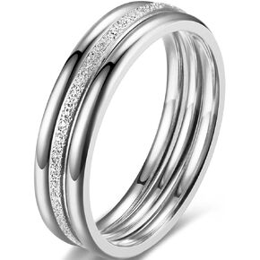 Jude Jewelers 2mm Stainless Steel Three-in-One Stackable Stacking Sand Brushed Wedding Band Ring