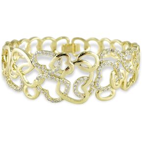 14k Gold Plated Women’s Bracelet 16mm, 2 ½" Zircon Stone Solid Stainless Steel - By Brillo Miami