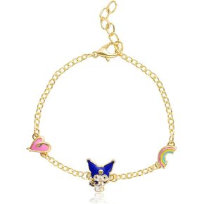 Hello Kitty Sanrio Kuromi Womens Bracelet with Station Pendants 6.5" + 1" - 18kt Flash Plated Kuromi Bracelet Official License