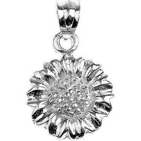 .925 Sterling Silver Dangling Sunflower Helianthus Flower Blossom Charm Pendant Necklace - Choice of Pendant Only or Necklace Chain Length