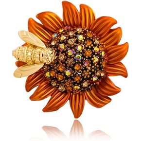 Rhinestone Sunflower Bee Brooch Pin Charm Daisy Flower Enamel Brooch Vintage Yellow Sunflower Multipurpose Brooch Necklace Coat Collar Brooch for Women Girls