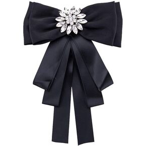 TENDYCOCO Bowknot Brooch Shirt Bow Tie Rhinestone Neck Tie Breastpin for Women Ladies (Black)