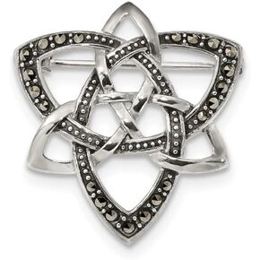 Solid 925 Sterling Silver Vintage Antiqued Marcasite Celtic Knot Irish Claddagh Knot Pin - 29mm x 30mm