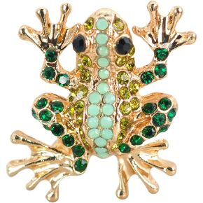 Gyn&Joy Gold Tone Green Emerald Colored Rhinestones Mini Frog Laple Pin Brooch