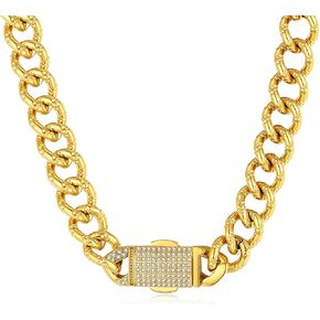 Miami Cuban Link Chain Necklace for Men,13mm Stainless Steel Chunky Necklace with Czech Rhinestone, 18inch 20inch 22inch 24inch 26inch