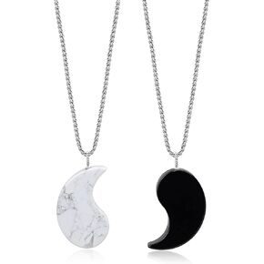 COAI His and Hers Yin Yang Stone Pendant Necklaces for Couples