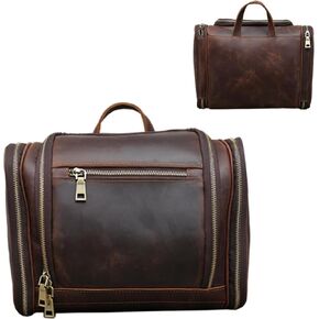 Hanging Toiletry Bag,Personalized Genuine Leather Shaving & Dopp Kit Bag for Men & Women,Travel Organizer for Toiletries,Best Man Gift,Wedding Gifts (Brown)