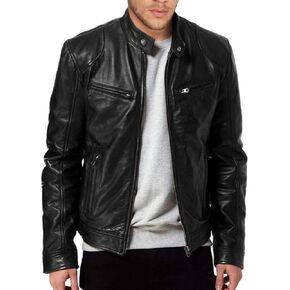 Milamb Leather Men's Sword Black Genuine Lambskin Leather Biker Jacket