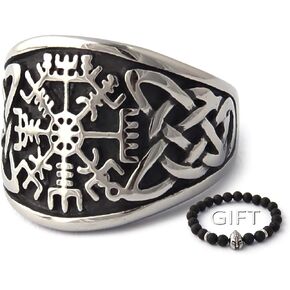 Vegvisir Runic Compass Ring with Celtic Knot Pattern 316L Stainless Steel Irish Celtic Jewelry