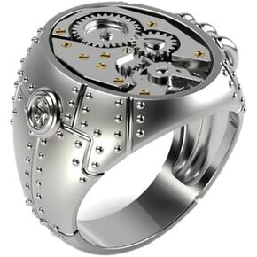 LRGKMCWTOB 925 Sterling Silver Personality Mechanical Steampunk Gear Men's and Women's Universal Ring Wedding Promise Engagement Band Retro for Men Women Couple Friends Gift Jewelry Size 6-10