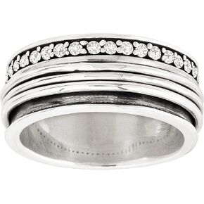 Silpada 'Dusk To Dance Floor' Cubic Zirconia Ribbed Band Ring in Sterling Silver