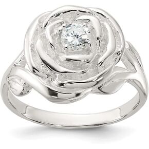 8.95mm 925 Sterling Silver Polished CZ Cubic Zirconia Simulated Diamond Flower Rose Ring Jewelry Gifts for Women - Ring Size Options: 6 7 8