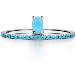 Bellitia Jewelry Turquoise Stackable Ring for Women Girls, 925 Sterling Silver Wedding Promise Rings Blue Stone Stacking Statement Band Ring