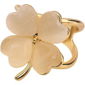 Clover Leaf Silk Scarf Ring Clip Brooch for Women Girls Gold Plated Artificial Color Birthstone Lucky Shamrock Flower Statement Finger Rings Size 8.5 Cute Shawl Scarves Dress Accessories Christmas St.Patrick's Day Jewelry Gift