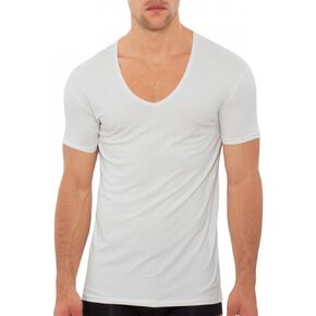 Derek Rose Mens Short Sleeve Pima Cotton V Neck Stretch White T Shirt