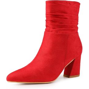 Allegra K Women's Pointy Toe Slouched Zipper Chunky Heel Ankle Boots