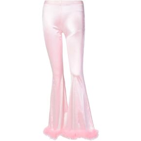 Aelidiya Women's Faux Fur Long Loose Pants Satin Party Clubwear Elastic Casual Pants