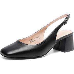 DREAM PAIRS Women's Low Chunky Heels Slingback Square Toe Block Dress Shoes Closed Toe Comfortable Wedding Work Pumps