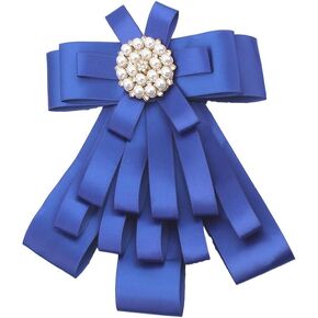 Chamvino Women's and girl's Big bowknot ribbon Brooch Rhinestone Big Bow Tie clips for Shirts Bank hotel stewardess student professional collar insignia