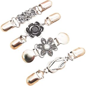4 Pieces Vintage Sweater Shawl Clips Retro Cardigan Collar Clips Shirts Dress Shirt Brooch Clips for Women Girls Wearing, 4 Styles